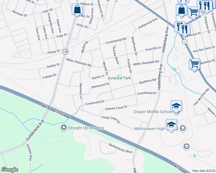 map of restaurants, bars, coffee shops, grocery stores, and more near 42 Merritt Drive in Rotterdam