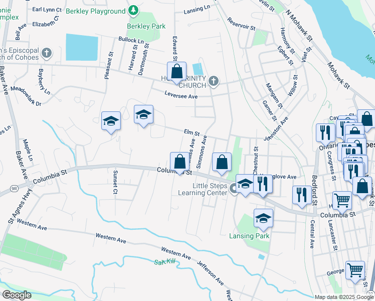 map of restaurants, bars, coffee shops, grocery stores, and more near 35 Conliss Avenue in Cohoes
