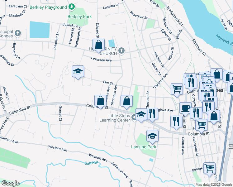 map of restaurants, bars, coffee shops, grocery stores, and more near 15 Mann Avenue in Cohoes