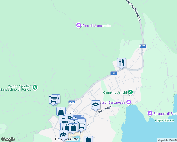map of restaurants, bars, coffee shops, grocery stores, and more near 4 Località Poraso in Provincia di Livorno