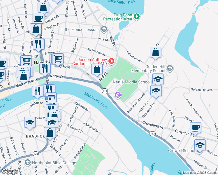 map of restaurants, bars, coffee shops, grocery stores, and more near 22 Eastern Avenue in Haverhill