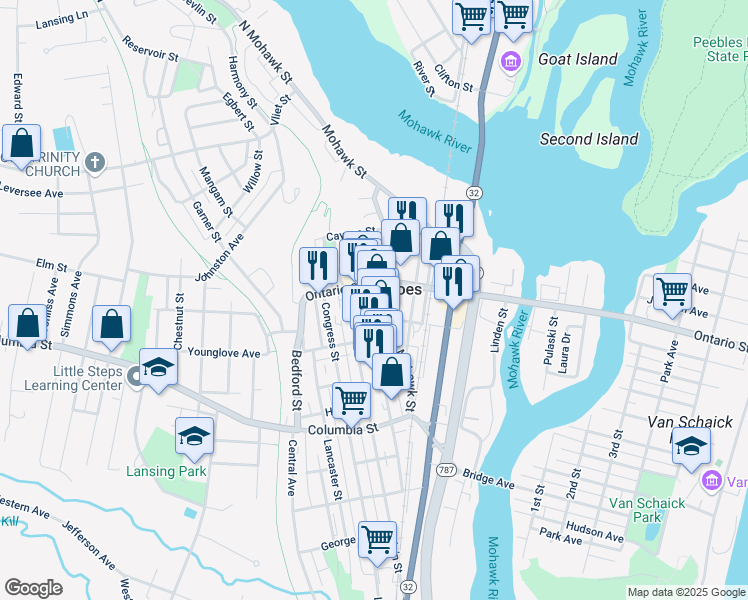 map of restaurants, bars, coffee shops, grocery stores, and more near 109 Remsen Street in Cohoes