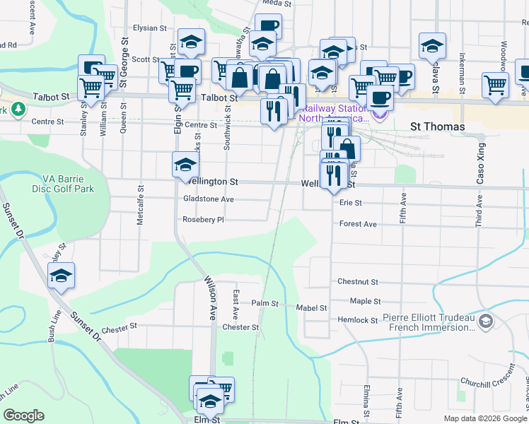 map of restaurants, bars, coffee shops, grocery stores, and more near 80 Princess Avenue in Saint Thomas
