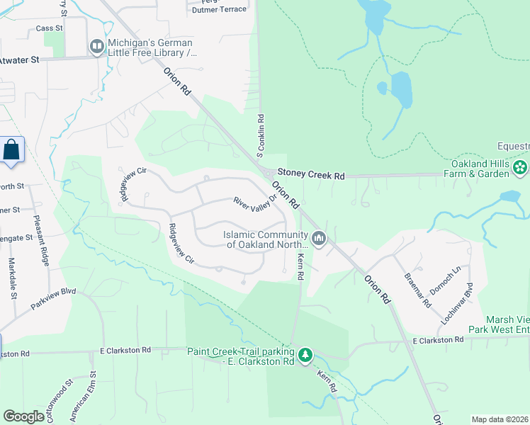 map of restaurants, bars, coffee shops, grocery stores, and more near 1154 River Valley Drive in Lake Orion
