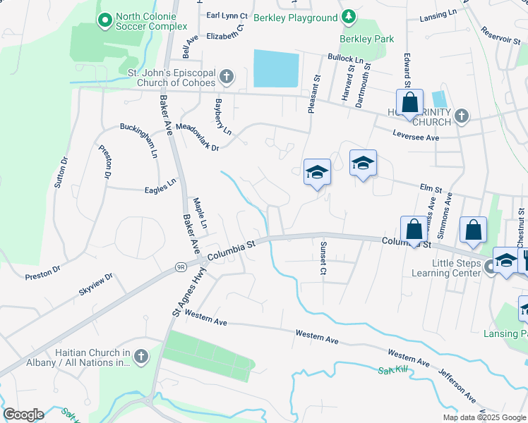 map of restaurants, bars, coffee shops, grocery stores, and more near Village Green Drive in Cohoes