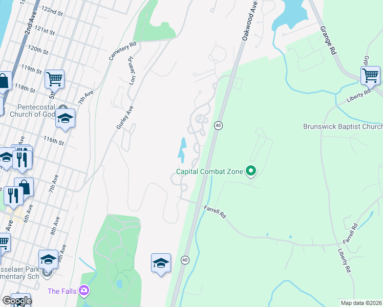 map of restaurants, bars, coffee shops, grocery stores, and more near 614 Apex Lane in Troy