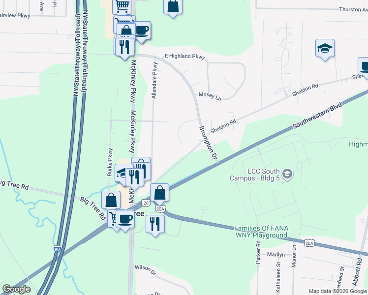 map of restaurants, bars, coffee shops, grocery stores, and more near 4097 Connors Way in Blasdell