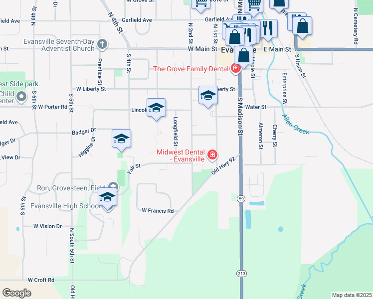 map of restaurants, bars, coffee shops, grocery stores, and more near 437 S 2nd St in Evansville