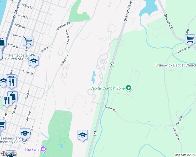 map of restaurants, bars, coffee shops, grocery stores, and more near 614 Apex Lane in Troy