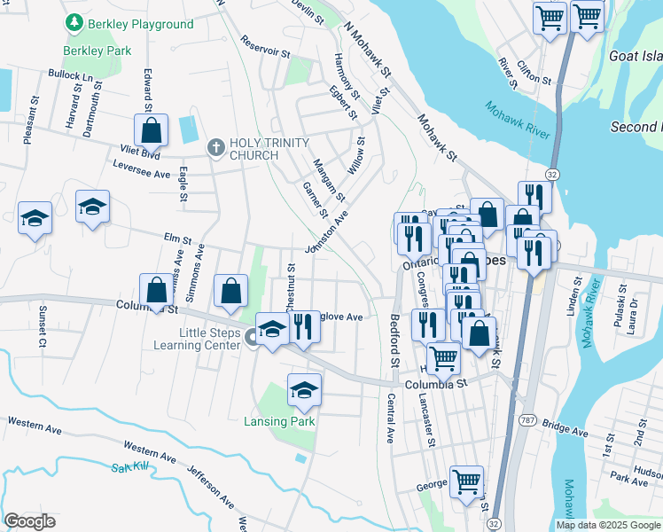 map of restaurants, bars, coffee shops, grocery stores, and more near 6 Grant Street in Cohoes