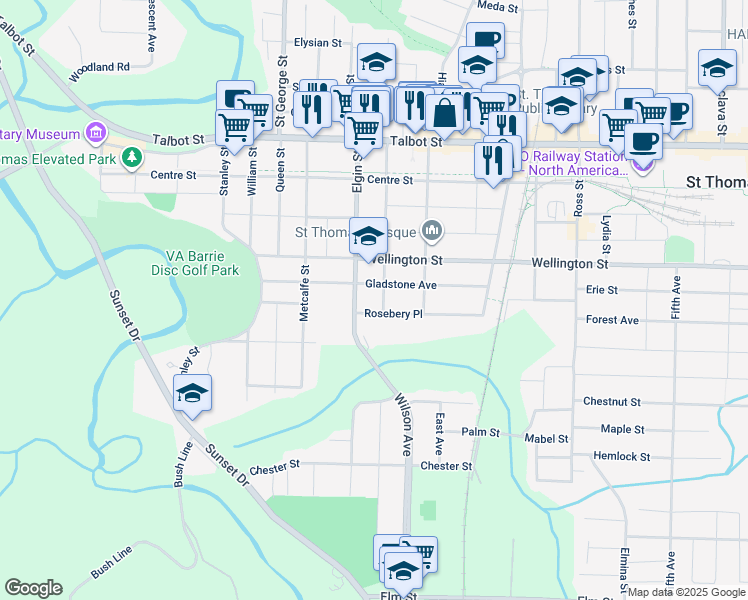 map of restaurants, bars, coffee shops, grocery stores, and more near 7 Rosebery Place in St. Thomas