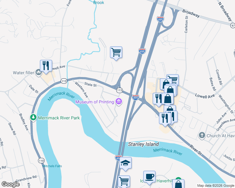 map of restaurants, bars, coffee shops, grocery stores, and more near 9 Juneau Avenue in Haverhill