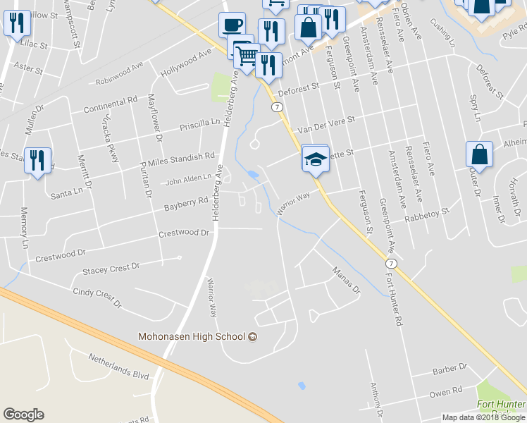 map of restaurants, bars, coffee shops, grocery stores, and more near 61 Morning Glory Way in Schenectady