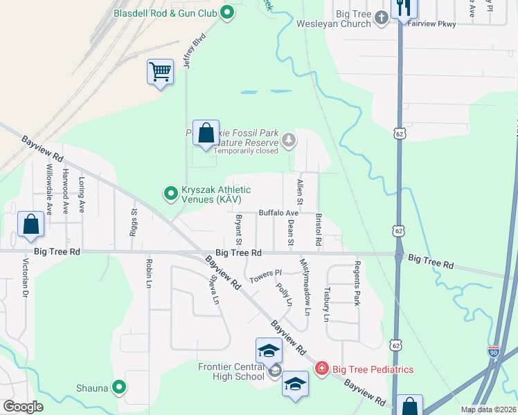 map of restaurants, bars, coffee shops, grocery stores, and more near 4024 Buffalo Avenue in Buffalo