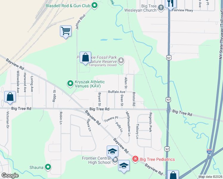 map of restaurants, bars, coffee shops, grocery stores, and more near 4024 Buffalo Avenue in Buffalo