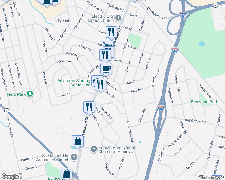 map of restaurants, bars, coffee shops, grocery stores, and more near 234 May Avenue in Schenectady
