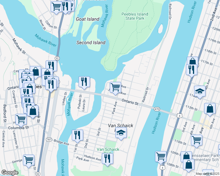 map of restaurants, bars, coffee shops, grocery stores, and more near 113 Jackson Avenue in Cohoes