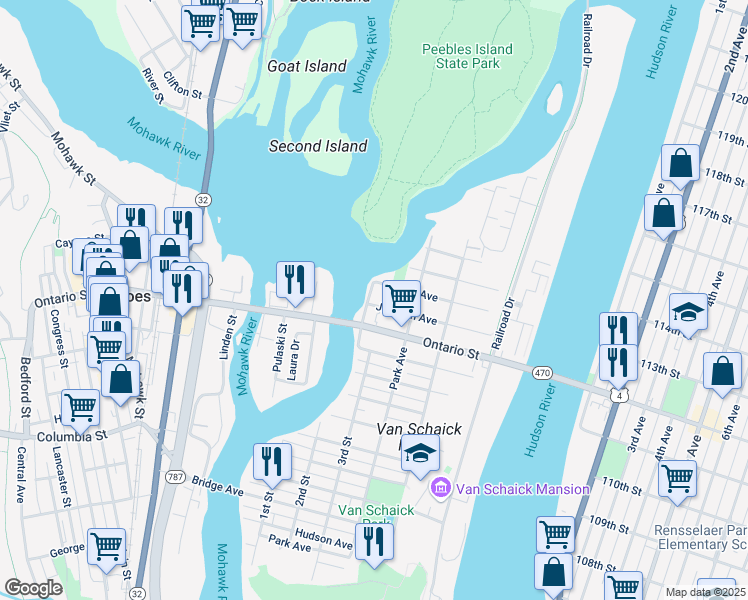 map of restaurants, bars, coffee shops, grocery stores, and more near 113 Jackson Avenue in Cohoes