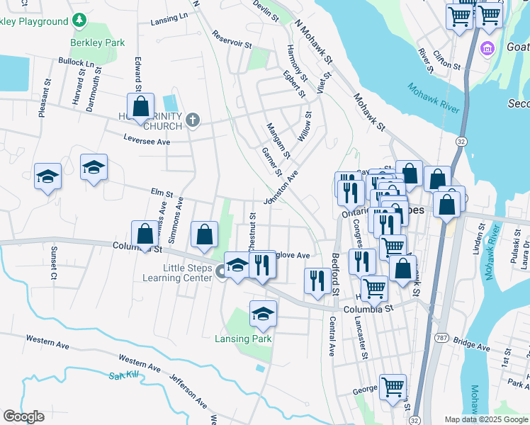 map of restaurants, bars, coffee shops, grocery stores, and more near 15 Broadway in Cohoes