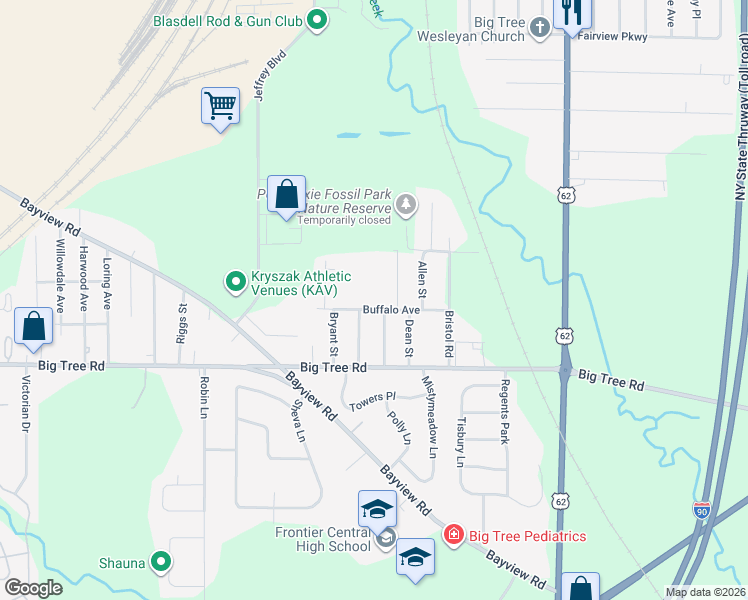 map of restaurants, bars, coffee shops, grocery stores, and more near 4024 Buffalo Avenue in Buffalo