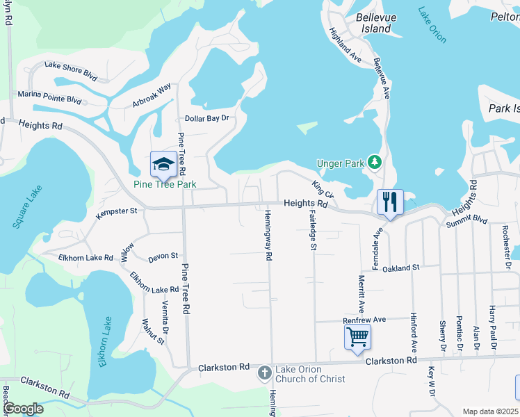 map of restaurants, bars, coffee shops, grocery stores, and more near 865 Heights Road in Orion charter Township