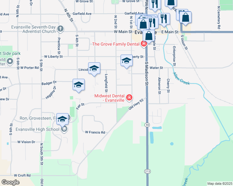 map of restaurants, bars, coffee shops, grocery stores, and more near 437 South 2nd Street in Evansville