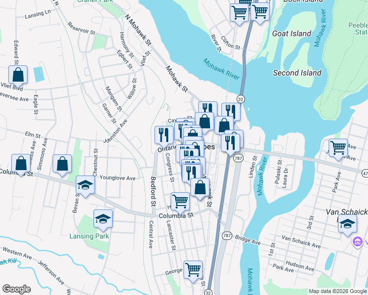 map of restaurants, bars, coffee shops, grocery stores, and more near 109 Remsen Street in Cohoes