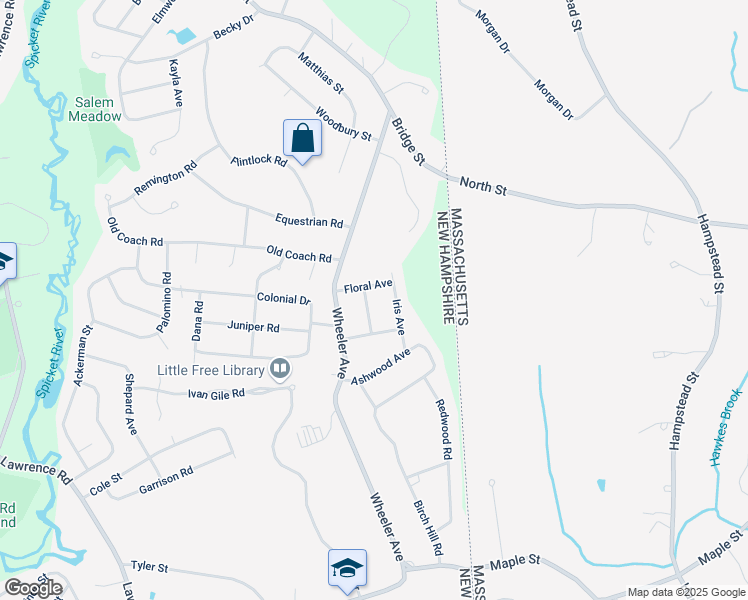 map of restaurants, bars, coffee shops, grocery stores, and more near 6 Hutch Road in Salem