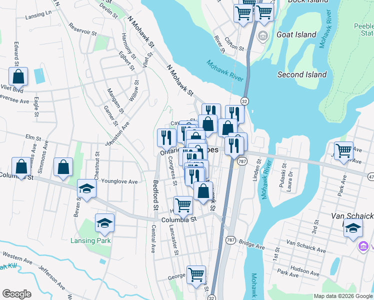 map of restaurants, bars, coffee shops, grocery stores, and more near 109 Remsen Street in Cohoes