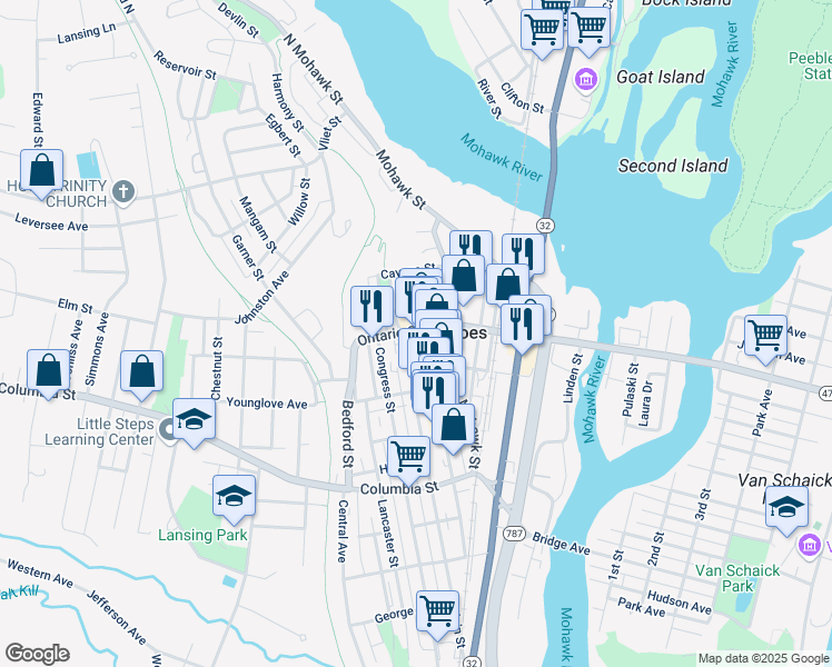 map of restaurants, bars, coffee shops, grocery stores, and more near 109 Remsen Street in Cohoes