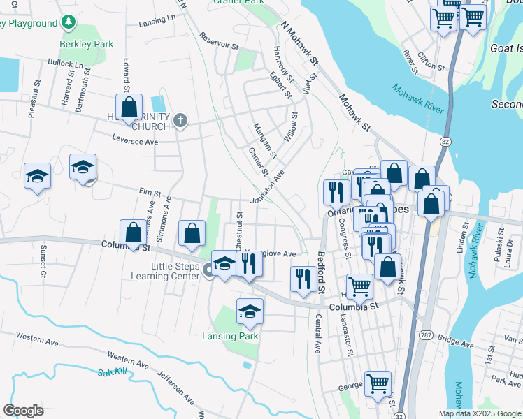 map of restaurants, bars, coffee shops, grocery stores, and more near 15 Broadway in Cohoes