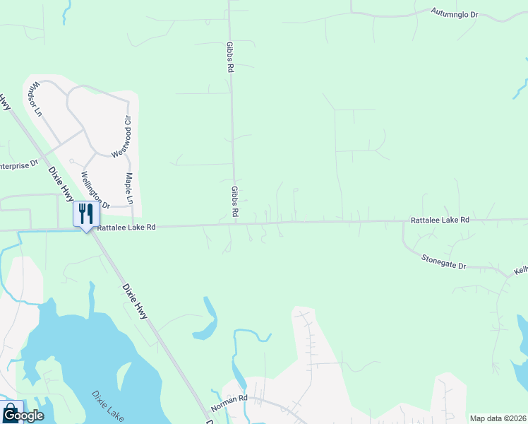 map of restaurants, bars, coffee shops, grocery stores, and more near 9752 Rattalee Lake Road in Clarkston