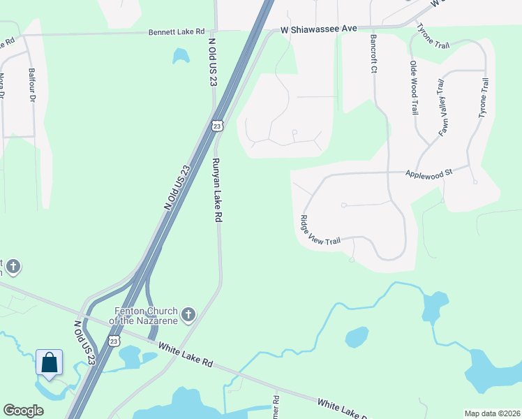 map of restaurants, bars, coffee shops, grocery stores, and more near 11268 Runyan Road in Fenton