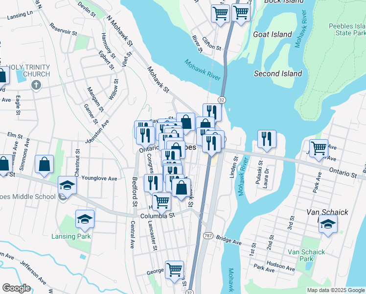 map of restaurants, bars, coffee shops, grocery stores, and more near in Cohoes