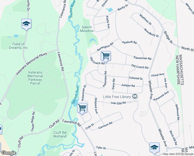 map of restaurants, bars, coffee shops, grocery stores, and more near 9 Clydesdale Road in Salem