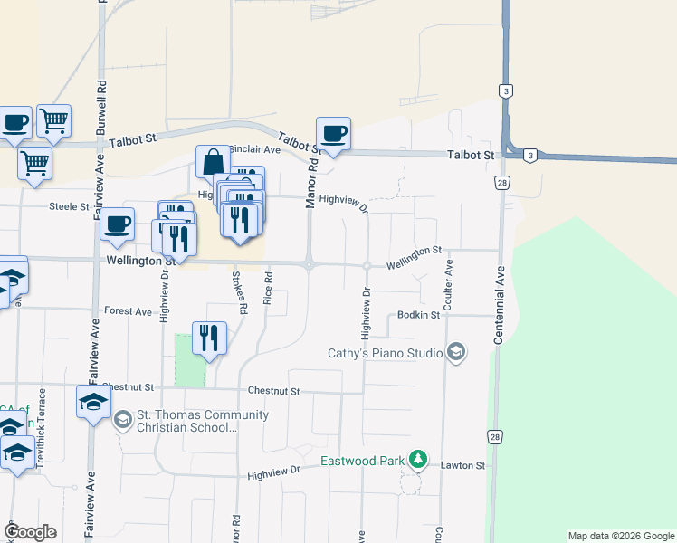 map of restaurants, bars, coffee shops, grocery stores, and more near in St. Thomas