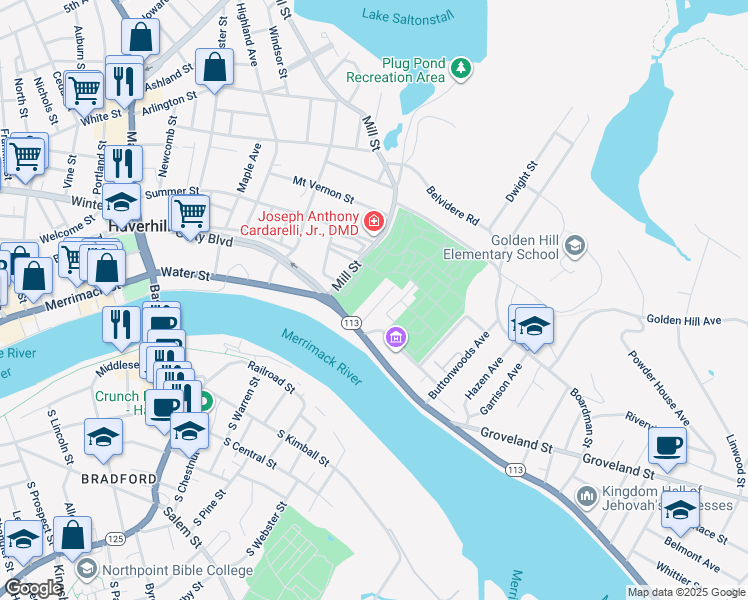 map of restaurants, bars, coffee shops, grocery stores, and more near 28 Eastern Avenue in Haverhill
