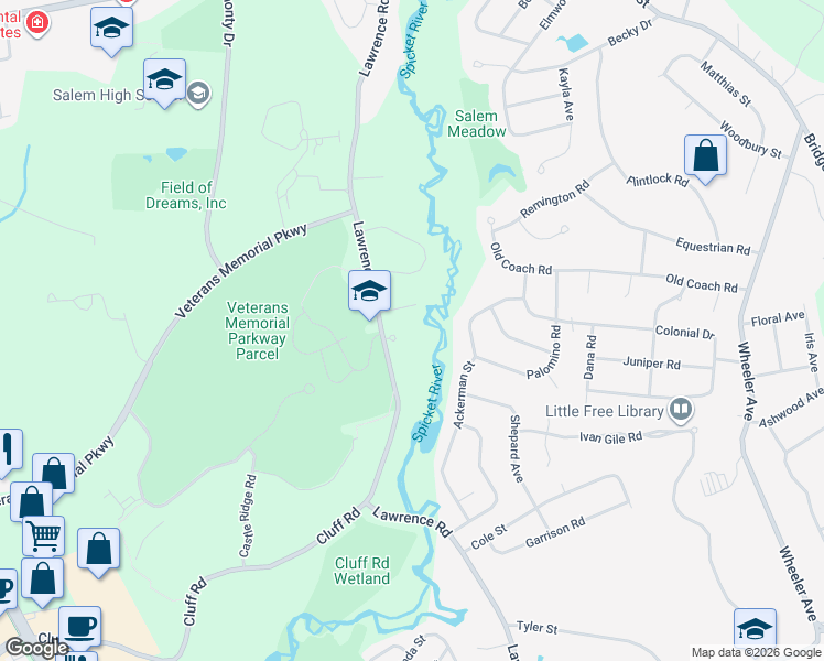 map of restaurants, bars, coffee shops, grocery stores, and more near 91 Lawrence Road in Salem