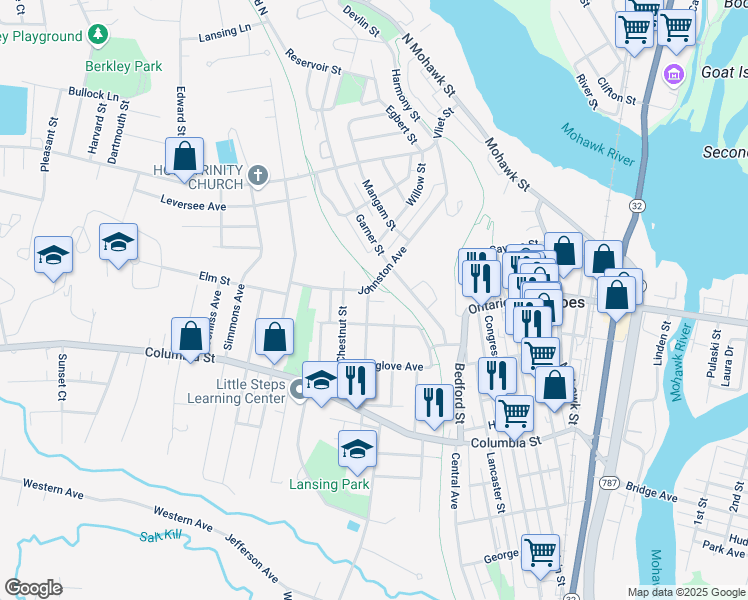 map of restaurants, bars, coffee shops, grocery stores, and more near 15 Broadway in Cohoes