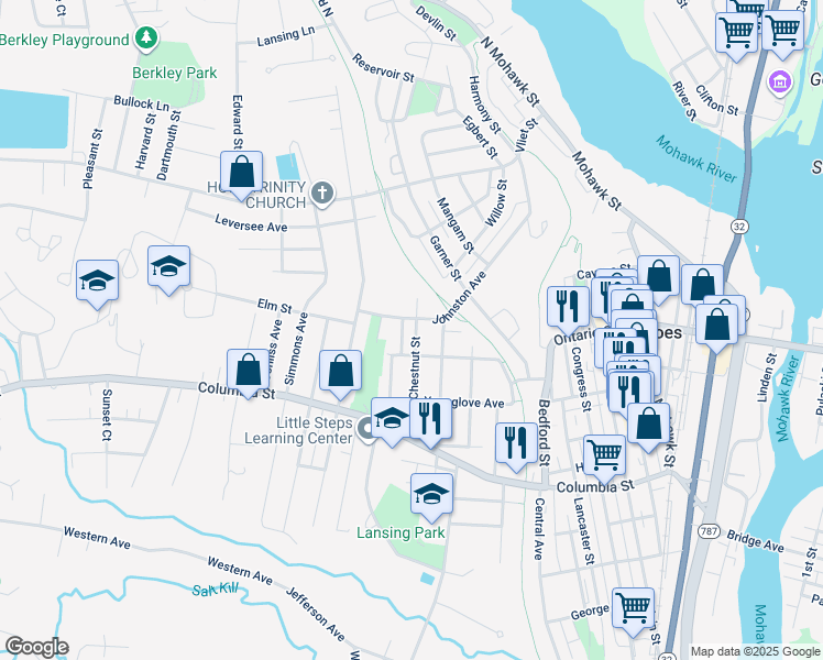 map of restaurants, bars, coffee shops, grocery stores, and more near 15 Oak Street in Cohoes
