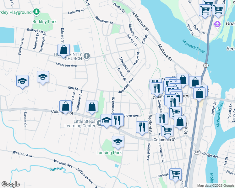map of restaurants, bars, coffee shops, grocery stores, and more near 15 Broadway in Cohoes