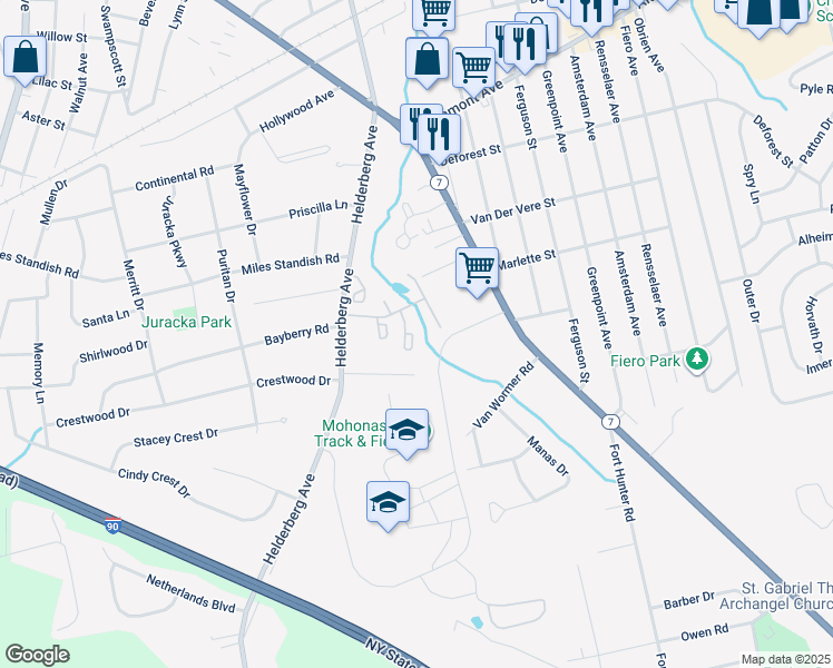 map of restaurants, bars, coffee shops, grocery stores, and more near 61 Morning Glory Way in Schenectady