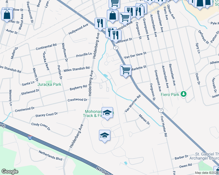 map of restaurants, bars, coffee shops, grocery stores, and more near 61 Morning Glory Way in Schenectady
