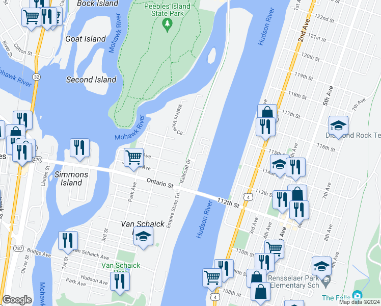 map of restaurants, bars, coffee shops, grocery stores, and more near 254 Delaware Avenue in Cohoes
