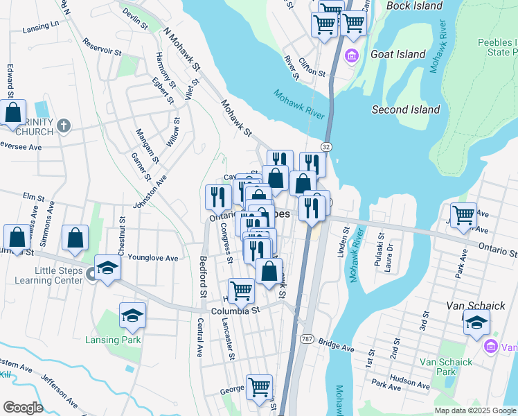 map of restaurants, bars, coffee shops, grocery stores, and more near 109 Remsen Street in Cohoes
