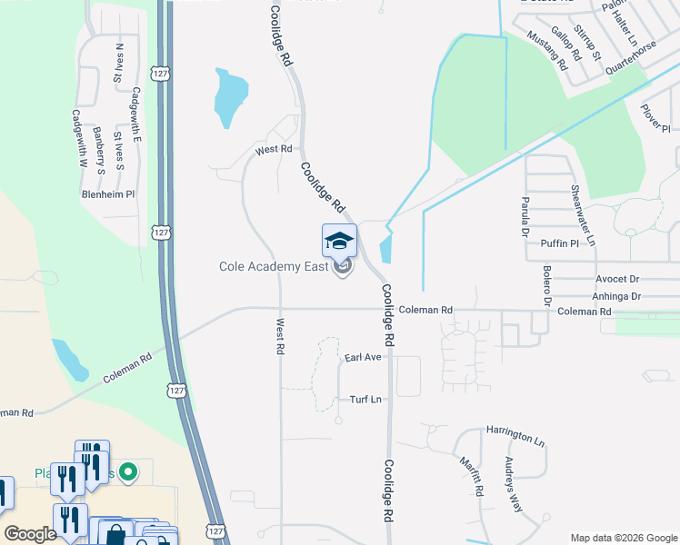 map of restaurants, bars, coffee shops, grocery stores, and more near 2701-2865 Coleman Rd in East Lansing