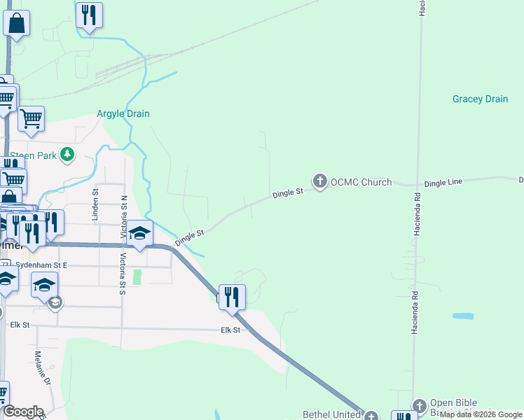 map of restaurants, bars, coffee shops, grocery stores, and more near 49867 Dingle Street in Aylmer