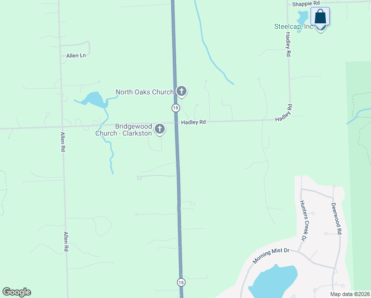 map of restaurants, bars, coffee shops, grocery stores, and more near 9398 Ortonville Road in Clarkston