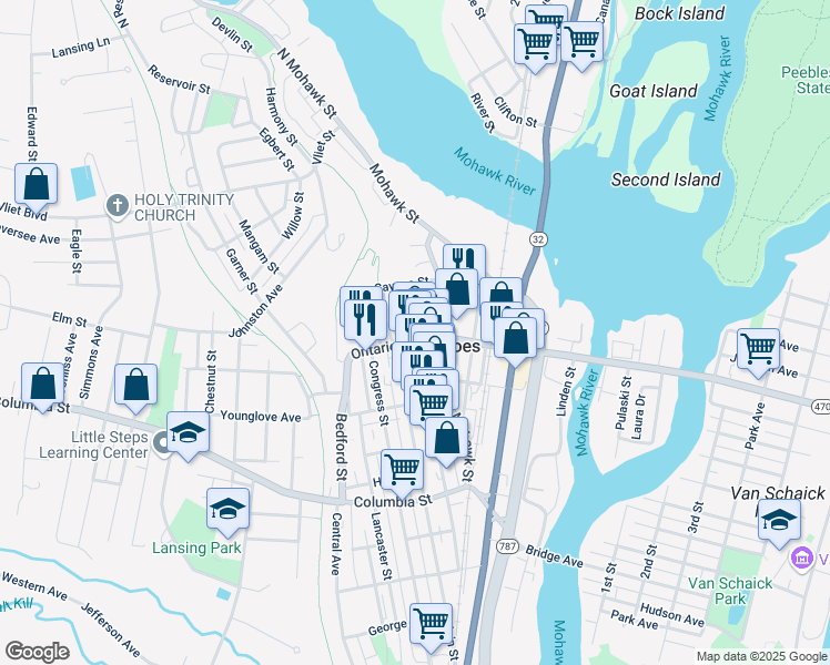 map of restaurants, bars, coffee shops, grocery stores, and more near 109 Remsen Street in Cohoes