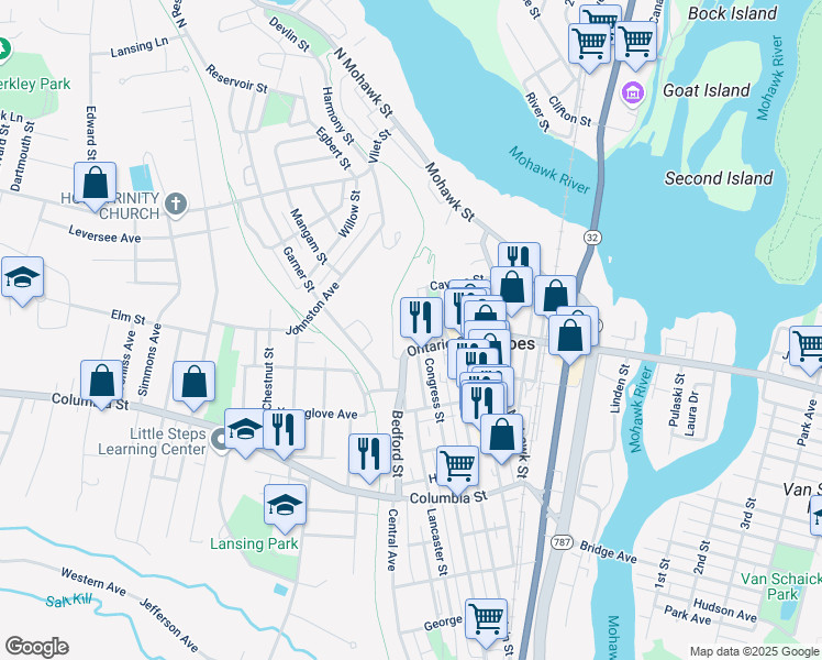 map of restaurants, bars, coffee shops, grocery stores, and more near 309 Ontario Street in Cohoes